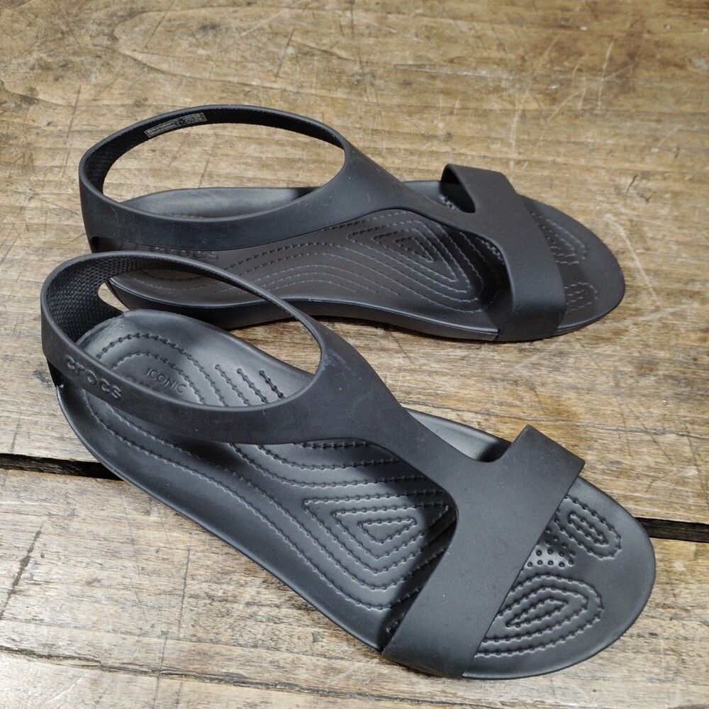 Crocs Serena Black T Strap Sandals Size 7 Shoes Slip On - Picture 4 of 7